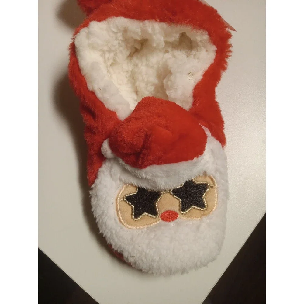 Women's Santa Sunglasses Faux Fur Christmas Slipper Socks with Grippers -...